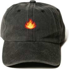 Nome Studio Alev Nakışlı Şapka Yıkamalı Kumaşlı ve Alev Emoji Nakışlı Antrasit Pamuklu Şapka