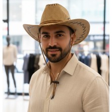 Reva Bej Hasır Görünümlü Ipli Kovboy & Safari Şapkası