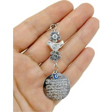 Metal Ayetel Kürsi Araba Dikiz Aynası Süsü Kuş ve Çiçek Detaylı Lüks Aksesuar