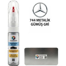 COLORGUARD Mercedes-Benz 744 Metalik Gümüş Gri İğneli ve Fırçalı 2 si 1 Arada Özel Tasarım Şişe Rötuş Boyası ve Profesyonel Rötuş Çeliği Seti