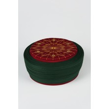 Sarıkhane Talebe Sarığı - Yeşil Kumaş - Bordo Takke - Düz Sarım - Kuş Gözü - 7 Metre