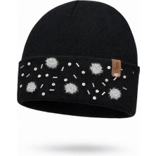 Asmin Tasarım Siyah Kışlık Boncuk Pul Işlemeli Bayan Kaliteli Bere