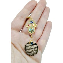 El Yapımı Metal Ayetel Kürsi ve Nazar Boncuğu Dikiz Aynası Süsü