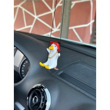 Altın Zincirli Sallanan Şapkalı Ördek Dikiz Aynası Süsü, Renkli Tasarım