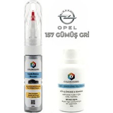 COLORGUARD Opel 157 Gümüş Gri İğneli & Fırçalı Şişe Rötuş Boyası ve Yüzey Temizleme Solüsyonu Seti