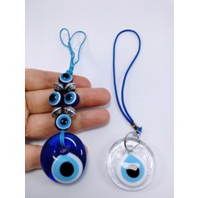 Saydam Lacivert Nazar Boncuğu Dikiz Aynası Süsü, El Yapımı Cam Ikili Set