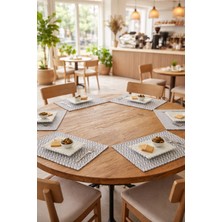 Rona Home Gri Beyaz Zigzag Desenli 6'lı Amerikan Servis Seti - Leke Tutmaz Modern Tabak Altlığı Sofralık