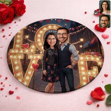 UltraMint Kişiye Özel Sevgili Karikatürlü Yuvarlak Puzzle 20X20CM, Romantik Hediye