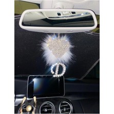 Şık Taşlı Kalp ve Harfli Dikiz Aynası Süsü, Arabanız Için Zarif Detay