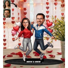 UltraMint Kişiye Özel Sevgili Karikatürlü Ahşap Biblo, Fotoğraftan Karikatür, Sevgililer Günü Hediyesi
