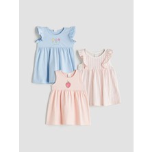 Lc Waikiki Yeni Sezon Bisiklet Yaka Kolsuz Baskılı Kız Bebek Elbise 3'lü