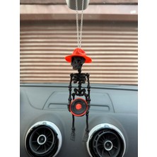 Fötr Şapkalı Bass Tutan Iskelet Ayna Süsü, Kırmızı ve Siyah Renkli