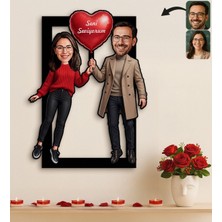 UltraMint Kişiye Özel 3D Ahşap Karikatür Tablo Sevgililer Günü Hediye