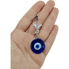 El Yapımı Cam Nazar Boncuğu Araba Dikiz Aynası Süsü, Metal Kuş ve Çiçekli