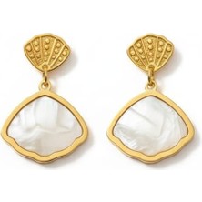 Hayal Çanta 316 L Çelik Gold Sedefli Istiridye Küpe