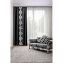 Perde Merkezi Damask Gri Gold Pano Fon Perde Salon ve Misafir Odalarına Uygun 1/3 Sık Pileli Tek Kanat Lüks Modern Fon Perde