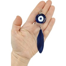 El Yapımı Lacivert Nazar Boncuğu Tüy Temalı Anahtarlık ve Araba Süsü