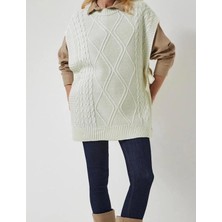 Yuga Knitting Yandan Bağlamalı Triko Örgü Detaylı Uzun 75CM Kadın Süveteri