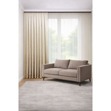 Perde Merkezi Ebruli Krem Gold Pano Fon Perde Salon ve Misafir Odalarına Uygun 1/3 Sık Pileli Tek Kanat Lüks Modern Fon Perde