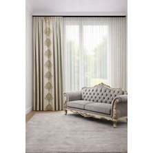 Perde Merkezi Damask Krem Gold Fon Perde Salon ve Misafir Odalarına Uygun 1/3 Sık Pileli Tek Kanat Lüks Modern Fon Perde