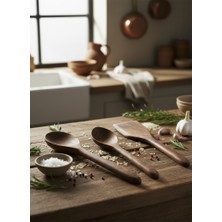 Ahşap Tahta Kaşık Seti - 3 Parça - Ceviz Rengi - Mutfak Hediyelik Gereçleri