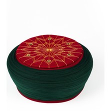 Sarıkhane Talebe Sarığı - Yeşil Kumaş - Bordo Takke - Yuvarlak Sarım - Kuş Gözü - 7 Metre
