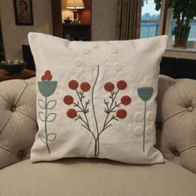 Mutlu Köşe Keten Pamuk Kumaş Panç Işlemeli Kırlent Kılıfı (Punch)