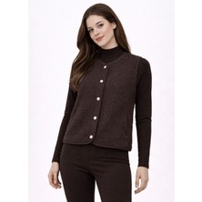 Çıtçıt Detaylı Kahverengi Trend Fitted Kuzu Yelek