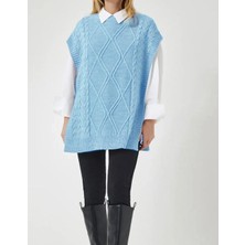 Yuga Knitting Yandan Bağlamalı Triko Örgü Detaylı Uzun 75CM Kadın Süveteri