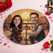 UltraMint Kişiye Özel Sevgili Karikatürlü Yuvarlak Puzzle 20X20CM, Sevgi Dolu Hediye