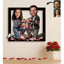 UltraMint Kişiye Özel 3D Ahşap Tablo, Sevgiliye Özel Karikatür Hediye