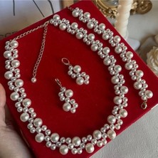 Ravinity Örgü Model Inci Kolye Bileklik Küpe Incili Hediye Set
