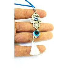 El Yapımı Beyaz Püsküllü Fatıma Eli Nazar Boncuğu Araba Süsü