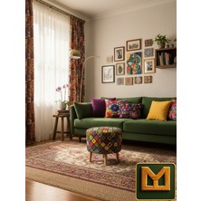 Diday Bohem Silindir Puf Gürgen Ayaklı Tabure Dekoratif Otantik Mozaik Ahşap Salon Dekorasyon 40X40X40 Ölçülerindedir Raşel Kumaş Rahat ve Konforluo Oturum Sağlar Ayak Uzatmak Içinde Tercih  Edilir