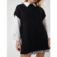 Yuga Knitting Yandan Bağlamalı Triko Örgü Detaylı Uzun 75CM Kadın Süveteri