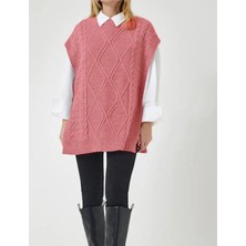 Yuga Knitting Yandan Bağlamalı Triko Örgü Detaylı Uzun 75CM Kadın Süveteri