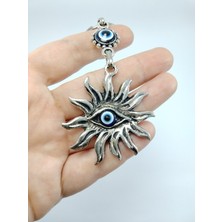 Metal Güneş Figürlü Nazar Boncuğu Anahtarlık, Dikiz Aynası Süsü