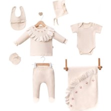 Çamaşır Kenti Dantel Işlemeli Lale Desenli 7 Parça Hastane Çıkış Seti %100 Pamuk