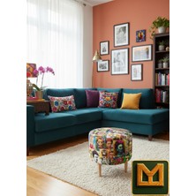 Diday Bohem Silindir Puf Gürgen Ayaklı Tabure Dekoratif Otantik Mozaik Ahşap Salon Dekorasyon 40X40X40 Ölçülerindedir Raşel Kumaş Rahat ve Konforluo Oturum Sağlar Ayak Uzatmak Içinde Tercih  Edilir