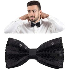 Kayem Kay Gece Işıltısı Siyah Payetli Pullu Papyon 7x2 cm 658474