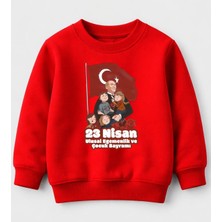 Efendioğlu Design Sweatshirt Atatürk'e Sarılan Çocuklar Baskılı Pamuklu 23 Nisan Çocuk Sweatshirt
