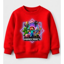 Efendioğlu Design Sweatshirt Ana Karakterler Mine Craft 8 Karakter Parlak Kare Içinde Pamuklu 3 Iplik Çocuk Sweat