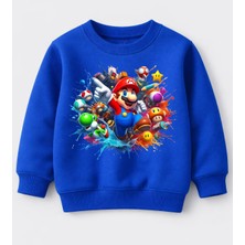 Efendioğlu Design Sweatshirt Renkli Mantarlar Dolu Mario Baskılı Pamuklu 3 Iplik Çocuk Sweatshirt