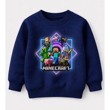 Efendioğlu Design Sweatshirt Ana Karakterler Mine Craft 8 Karakter Parlak Kare Içinde Pamuklu 3 Iplik Çocuk Sweat