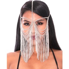 Ravinity Şık Parlak Zincirli Dansöz Peçesi, Oryantal Peçe Yüz Aksesuarı