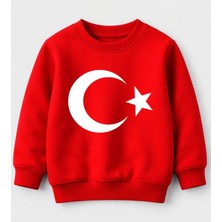 Efendioğlu Design Sweatshirt Ay Yıldız Bayrak Baskılı 23 Nisan Baskılı Pamuklu Kırmızı Çocuk Sweatshirt