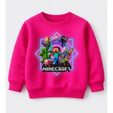 Efendioğlu Design Sweatshirt Ana Karakterler Mine Craft 8 Karakter Parlak Kare Içinde Pamuklu 3 Iplik Çocuk Sweat