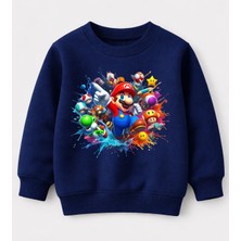 Efendioğlu Design Sweatshirt Renkli Mantarlar Dolu Mario Baskılı Pamuklu 3 Iplik Çocuk Sweatshirt