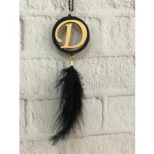 D Harfi Araç Dikiz Aynası Süsü 6cm Siyah Tüylü Mdf ve Gold Pleksi Detay