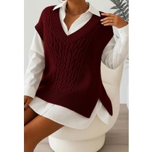 Yuga Knitting Örgü Detaylı Desenli 75 cm Uzun Kadın Süveteri